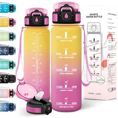 Motswedi Trinkflasche 1l, Kohlensäure Geeignet, Trinkflasche mit Strohhalm, Auslaufsicher, Wasserflasche, BPA-Frei, Flasche, Einhandöffnung, Trinkflaschen, für Fitness, Fahrrad, Outdoor, Gelb Rosa Motswedi Trinkflasche 1l, Kohlensäure Geeignet, Trinkflasche mit Strohhalm, Auslaufsicher, Wasserflasche, BPA-Frei, Flasche, Einhandöffnung, Trinkflaschen, für Fitness, Fahrrad, Outdoor, Gelb Rosa