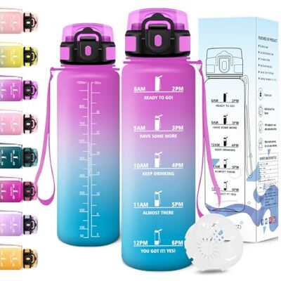 Motswedi Trinkflasche, 1000ML BPA-Frei, Wasserflasche, Auslaufsicheres Schlossdesign, Flasche, Trinkflasche Sport Mit Zeitmarkierung, Trinkflaschen für Camping, Fitnessstudio Auslaufsichere Rosa&Cyan Motswedi Trinkflasche, 1000ML BPA-Frei, Wasserflasche, Auslaufsicheres Schlossdesign, Flasche, Trinkflasche Sport Mit Zeitmarkierung, Trinkflaschen für Camping, Fitnessstudio Auslaufsichere Rosa&Cyan