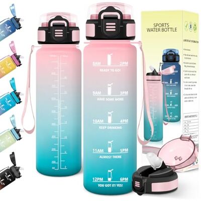 Baramumu Trinkflasche 1l, mit strohhalm, Trinkflasche Kohlensäure Geeignet, Mit Zeitstempel, Wasserflasche, Auslaufsicher, Flasche, Wasserflasche 1l, für Fahrrad, Outdoor, Fitness, Rosa-Grün Baramumu Trinkflasche 1l, mit strohhalm, Trinkflasche Kohlensäure Geeignet, Mit Zeitstempel, Wasserflasche, Auslaufsicher, Flasche, Wasserflasche 1l, für Fahrrad, Outdoor, Fitness, Rosa-Grün