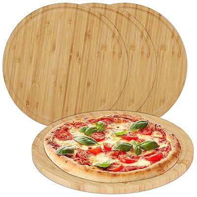 Relaxdays Pizzateller, 4er Set, Bambus, Ø 32 cm, Servierbrett für Pizza, Flammkuchen, Käse, rundes Pizzabrett, natur Relaxdays Pizzateller, 4er Set, Bambus, Ø 32 cm, Servierbrett für Pizza, Flammkuchen, Käse, rundes Pizzabrett, natur