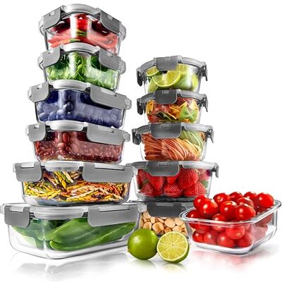 Nutrichef Vorratsdosen Glas Set Grau – 12 Glasbehälter mit Deckel Luftdicht Meal Prep Boxen Aufbewahrungsbox Borosilikatglas Stapelbar Nutrichef Vorratsdosen Glas Set Grau – 12 Glasbehälter mit Deckel Luftdicht Meal Prep Boxen Aufbewahrungsbox Borosilikatglas Stapelbar