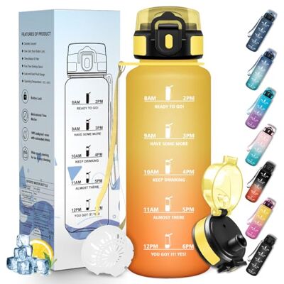Mulbijeo Trinkflasche Sport, Auslaufsicher 1500 ML, Wasserflasche, Zeitmarkierung und Motivierende, Trinkflasche Kohlensäure Geeignet Bernstein & Orange Mulbijeo Trinkflasche Sport, Auslaufsicher 1500 ML, Wasserflasche, Zeitmarkierung und Motivierende, Trinkflasche Kohlensäure Geeignet Bernstein & Orange