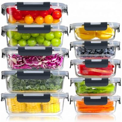 YASHE Glasbehälter mit Deckel, 10 Teile Stapelbar & Luftdicht Meal Prep Boxen Glas für Spülmaschine, Mikrowelle & Gefrierschrank, Auslaufsicher, BPA-Frei, Schwarz YASHE Glasbehälter mit Deckel, 10 Teile Stapelbar & Luftdicht Meal Prep Boxen Glas für Spülmaschine, Mikrowelle & Gefrierschrank, Auslaufsicher, BPA-Frei, Schwarz