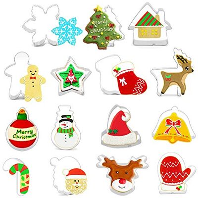 Gxhong Ausstechformen für Weihnachten, 15-teilig, Ausstechformen aus Edelstahl, Keksform, Dekoration für Kuchen, Fondant, Kekse, Kekse, Gebäck, DIY Gxhong Ausstechformen für Weihnachten, 15-teilig, Ausstechformen aus Edelstahl, Keksform, Dekoration für Kuchen, Fondant, Kekse, Kekse, Gebäck, DIY