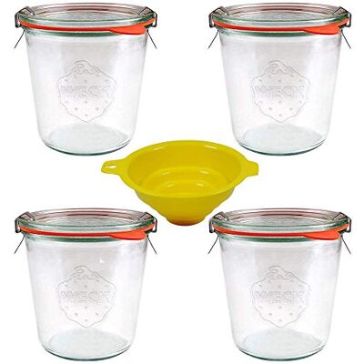 mikken 4 Weckgläser/Rundrandgläser in Sturzform 500 ml (auch gut geeignet für Kuchen im Glas) inkl. Klammern+Ringe und einem gelben Einfülltrichter mit Arretierung mikken 4 Weckgläser/Rundrandgläser in Sturzform 500 ml (auch gut geeignet für Kuchen im Glas) inkl. Klammern+Ringe und einem gelben Einfülltrichter mit Arretierung