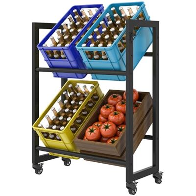 DWVO getränkekistenregal 4 kisten mit rollen,verstellbaren füße, Öffner, Metall Kistenregal mit 2 Ebenen für Bier, Obst, Gemüse, Wasser, Tragfähigkeit 180KG DWVO getränkekistenregal 4 kisten mit rollen,verstellbaren füße, Öffner, Metall Kistenregal mit 2 Ebenen für Bier, Obst, Gemüse, Wasser, Tragfähigkeit 180KG