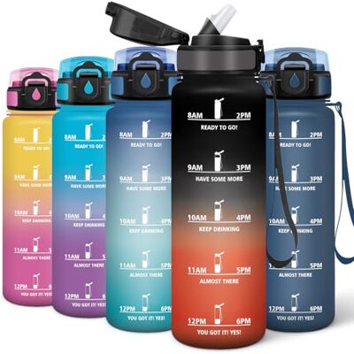 Motswedi Trinkflasche Sport, Wasserflasche 1000 ml, mit Zeitmarkierungen, Trinkflasche Kohlensäure Geeignet, Flasche, Wiederverwendbare, Sport Wasserflasche für Fitness, Wandern, Schwarz & Rot Motswedi Trinkflasche Sport, Wasserflasche 1000 ml, mit Zeitmarkierungen, Trinkflasche Kohlensäure Geeignet, Flasche, Wiederverwendbare, Sport Wasserflasche für Fitness, Wandern, Schwarz & Rot