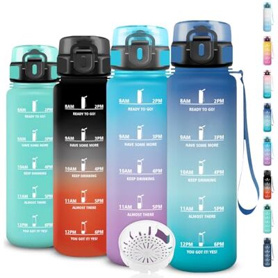 Grsta Trinkflasche 1l, Trinkflasche Sport, Wasserflasche Auslaufsicher, Flasche mit Zeitmarkierung, Flasche Kohlensäure Geeignet, Leicht zu Reinigen,Wasserflasche für Fitness, Schule, Büro, Reisen Grsta Trinkflasche 1l, Trinkflasche Sport, Wasserflasche Auslaufsicher, Flasche mit Zeitmarkierung, Flasche Kohlensäure Geeignet, Leicht zu Reinigen,Wasserflasche für Fitness, Schule, Büro, Reisen