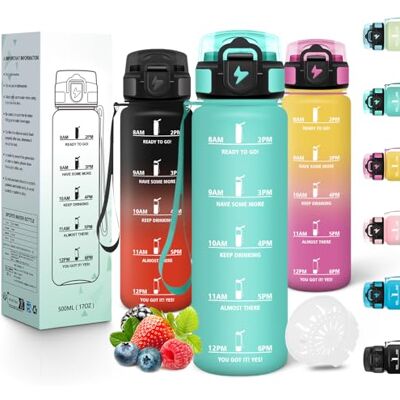 Motswedi Trinkflasche Sport, 0.5L BPA-Frei, Trinkflasche Kohlensäure Geeignet, Auslaufsicher, Wasserflasche, Mit Zeitstempel, Flasche, Sportflasche, für Yoga, Schule, Tägliche Reisen, Blaugrün-3245C Motswedi Trinkflasche Sport, 0.5L BPA-Frei, Trinkflasche Kohlensäure Geeignet, Auslaufsicher, Wasserflasche, Mit Zeitstempel, Flasche, Sportflasche, für Yoga, Schule, Tägliche Reisen, Blaugrün-3245C