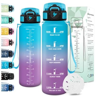 Motswedi Trinkflasche Sport, 1000ml BPA-Frei, Trinkflasche Kohlensäure Geeignet, Auslaufsicher, Wasserflasche, Mit Zeitstempel, Flasche, Sportflasche, für Yoga, Schule, Fahrrad, Fitness, Blauviolett Motswedi Trinkflasche Sport, 1000ml BPA-Frei, Trinkflasche Kohlensäure Geeignet, Auslaufsicher, Wasserflasche, Mit Zeitstempel, Flasche, Sportflasche, für Yoga, Schule, Fahrrad, Fitness, Blauviolett