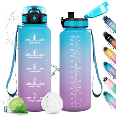 KollyKolla Sportflasche 1.5L, Trinkflasche Sport Wasserflasche mit Zeitmarkierung, Auslaufsicher Wasserflasche mit Filter, Sport Wasserflasche für Fitness, Camping, Fahhrad, Outdoor, Erwachsene, Wandern KollyKolla Sportflasche 1.5L, Trinkflasche Sport Wasserflasche mit Zeitmarkierung, Auslaufsicher Wasserflasche mit Filter, Sport Wasserflasche für Fitness, Camping, Fahhrad, Outdoor, Erwachsene, Wandern