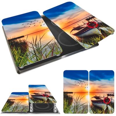 WENKO Herdabdeckplatte Universal Mod. Idylle am See, höhenverstellbar für alle Herdarten, Schneidebrett und Spritzschutz, Glas, 30 x 52 cm, 2-teilig WENKO Herdabdeckplatte Universal Mod. Idylle am See, höhenverstellbar für alle Herdarten, Schneidebrett und Spritzschutz, Glas, 30 x 52 cm, 2-teilig