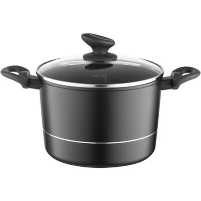 Florina Aluminium Topf (5 l) 22 cm I Kochtopf DELUX mit Glasdeckel I Messbecher & Antikratz-Beschichtung I Hoher Topf mit Induktionsboden I Induktionsherd, Gasherd, Elektroherd (Schwarz) Florina Aluminium Topf (5 l) 22 cm I Kochtopf DELUX mit Glasdeckel I Messbecher & Antikratz-Beschichtung I Hoher Topf mit Induktionsboden I Induktionsherd, Gasherd, Elektroherd (Schwarz)