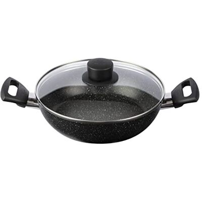 BALLARINI Vipiteno Bratentopf mit Glas-Deckel, Ø 24 cm, Bräter Induktion, Antihaftbeschichtet, Schmortopf, Aluminium, Schwarz BALLARINI Vipiteno Bratentopf mit Glas-Deckel, Ø 24 cm, Bräter Induktion, Antihaftbeschichtet, Schmortopf, Aluminium, Schwarz