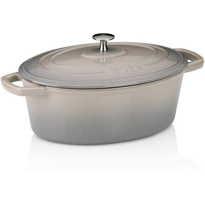 kela Bräter Gusseisen oval 4 Liter, Dutch Oven CALIDO, Induktion Gussbräter mit Deckel, Gusseisen Topf Brot backen, emailliert, hellgrau kela Bräter Gusseisen oval 4 Liter, Dutch Oven CALIDO, Induktion Gussbräter mit Deckel, Gusseisen Topf Brot backen, emailliert, hellgrau