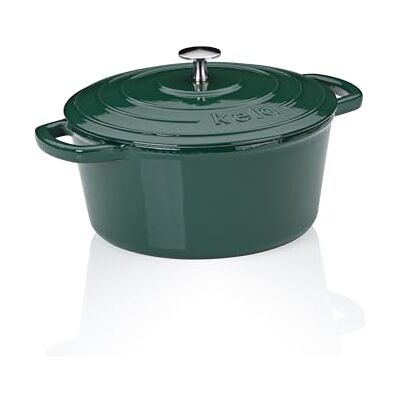 kela Bräter Gusseisen rund 3,8 Liter, Dutch Oven CALIDO, Induktion Gussbräter mit Deckel, Gusseisen Topf Brot backen, emailliert, grün kela Bräter Gusseisen rund 3,8 Liter, Dutch Oven CALIDO, Induktion Gussbräter mit Deckel, Gusseisen Topf Brot backen, emailliert, grün