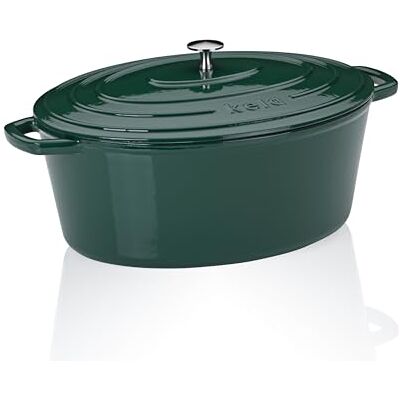 kela Bräter Gusseisen oval 9,3 Liter, Dutch Oven CALIDO, Induktion Gussbräter mit Deckel, Gusseisen Topf Brot backen, emailliert, grün kela Bräter Gusseisen oval 9,3 Liter, Dutch Oven CALIDO, Induktion Gussbräter mit Deckel, Gusseisen Topf Brot backen, emailliert, grün
