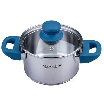 FACKELMANN Kochtopf Essential Ø 14 cm aus Edelstahl, dunkelblaue Bakelit-Griffe, energiesparender Kapselboden, inklusive Glasdeckel, Blau FACKELMANN Kochtopf Essential Ø 14 cm aus Edelstahl, dunkelblaue Bakelit-Griffe, energiesparender Kapselboden, inklusive Glasdeckel, Blau