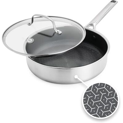 GreenPan Hybrid Antihaft-Edelstahl Schmorpfanne mit Glasdeckel, 24 cm, APEX Tri-Ply Thermobond PFAS-freie Keramikpfanne, Induktionsgeeignet, Ofenfest bis 220 °C, Spülmaschinenfest, Silber GreenPan Hybrid Antihaft-Edelstahl Schmorpfanne mit Glasdeckel, 24 cm, APEX Tri-Ply Thermobond PFAS-freie Keramikpfanne, Induktionsgeeignet, Ofenfest bis 220 °C, Spülmaschinenfest, Silber