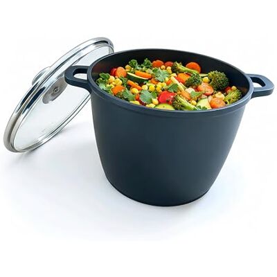 Relaxdays Suppentopf mit Glasdeckel, antihaft, XXL Kochtopf für Induktion, 6 Liter, tiefer Topf, 24 cm, Aluguss, schwarz Relaxdays Suppentopf mit Glasdeckel, antihaft, XXL Kochtopf für Induktion, 6 Liter, tiefer Topf, 24 cm, Aluguss, schwarz