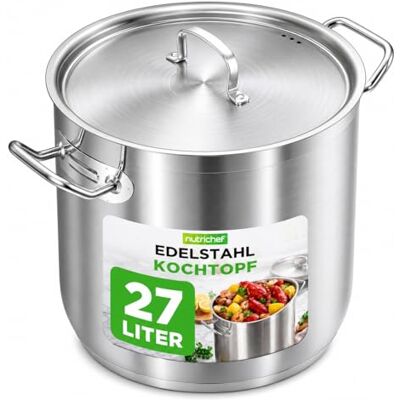 NutriChef Edelstahl Kochtopf 28,4L Induktion – Suppentopf mit Deckel, Profiqualität für Gastronomie & Meal Prep Hitzebeständig bis 260 °C, Spülmaschinenfest, Ideal für Vorratsküche & Events NutriChef Edelstahl Kochtopf 28,4L Induktion – Suppentopf mit Deckel, Profiqualität für Gastronomie & Meal Prep Hitzebeständig bis 260 °C, Spülmaschinenfest, Ideal für Vorratsküche & Events
