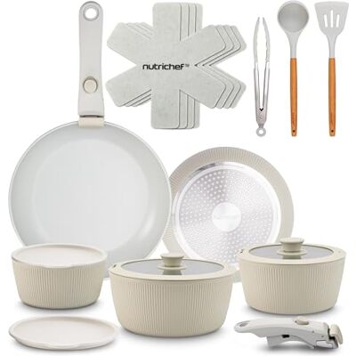 NutriChef Topfset 18 Teilig Keramik Grün mit Abnehmbaren Griffen Induktion Topf und Pfannenset Antihaft Platzsparend Stapelbar Ofenfest Alle Herdarten NutriChef Topfset 18 Teilig Keramik Grün mit Abnehmbaren Griffen Induktion Topf und Pfannenset Antihaft Platzsparend Stapelbar Ofenfest Alle Herdarten