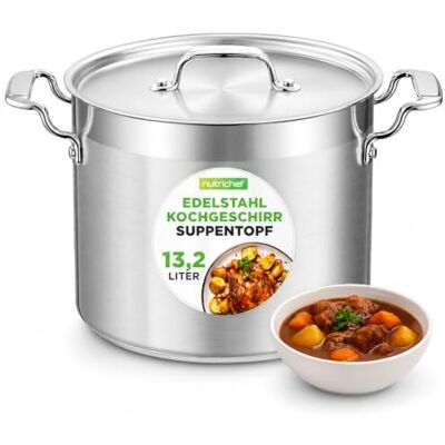 NutriChef Edelstahl Kochtopf 13,2L Induktion – Suppentopf mit Deckel, Profiqualität für Gastronomie & Meal Prep Hitzebeständig bis 260 °C, Spülmaschinenfest, Ideal für Vorratsküche & Events NutriChef Edelstahl Kochtopf 13,2L Induktion – Suppentopf mit Deckel, Profiqualität für Gastronomie & Meal Prep Hitzebeständig bis 260 °C, Spülmaschinenfest, Ideal für Vorratsküche & Events