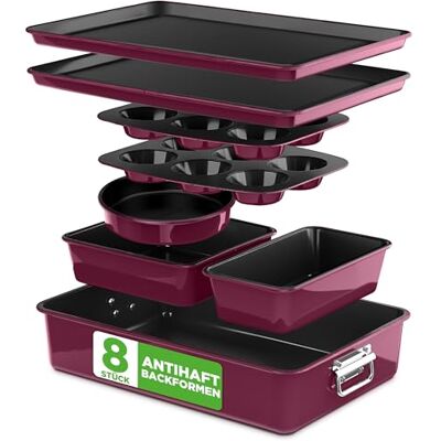 NutriChef Backformen Set 8-teilig – Auflaufform, Brotbackform, Backblech, Muffin Backform, Violet, Kuchenform rund & eckig, stapelbar & antihaft, spülmaschinenfest, ofenfest bis 230°C NutriChef Backformen Set 8-teilig – Auflaufform, Brotbackform, Backblech, Muffin Backform, Violet, Kuchenform rund & eckig, stapelbar & antihaft, spülmaschinenfest, ofenfest bis 230°C