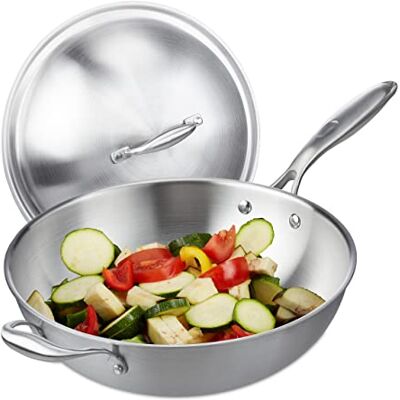 Relaxdays Wok, 32 cm, Edelstahl unbeschichtet, Gas-, Elektro-, Induktionsherd, Wokpfanne mit Deckel & Griff, silber 10038407, 23 x 60 x 32 cm Relaxdays Wok, 32 cm, Edelstahl unbeschichtet, Gas-, Elektro-, Induktionsherd, Wokpfanne mit Deckel & Griff, silber 10038407, 23 x 60 x 32 cm