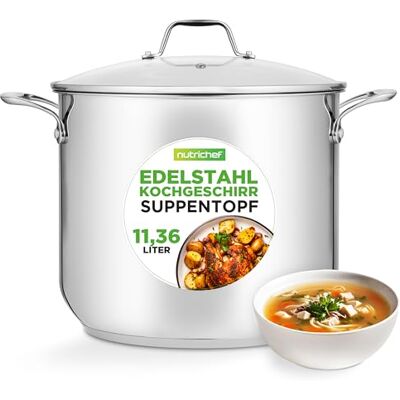 NutriChef Kochtopf Groß, 11,5L- Ø 26cm, Suppentopf Edelstahl Induktion für Alle Herdarten Geeignet, Kochtopf inkl. Glasdeckel, Hitzebeständig bis 260 °C, Spülmaschine & Backofengeeignet NutriChef Kochtopf Groß, 11,5L- Ø 26cm, Suppentopf Edelstahl Induktion für Alle Herdarten Geeignet, Kochtopf inkl. Glasdeckel, Hitzebeständig bis 260 °C, Spülmaschine & Backofengeeignet