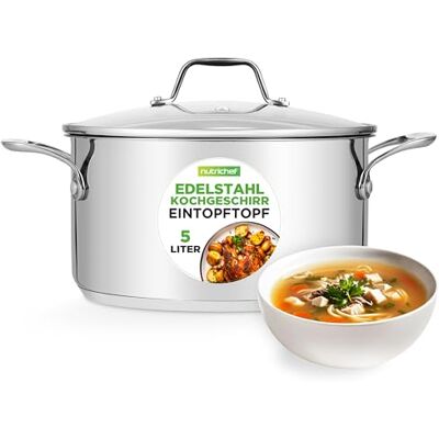 NutriChef Kochtopf Groß, 6L- Ø 35cm, Suppentopf Edelstahl Induktion für Alle Herdarten Geeignet, Kochtopf inkl. Glasdeckel, Hitzebeständig bis 260 °C, Spülmaschine & Backofengeeignet NutriChef Kochtopf Groß, 6L- Ø 35cm, Suppentopf Edelstahl Induktion für Alle Herdarten Geeignet, Kochtopf inkl. Glasdeckel, Hitzebeständig bis 260 °C, Spülmaschine & Backofengeeignet