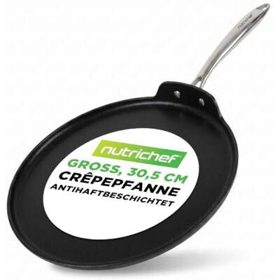 NutriChef Crepe Pfanne 30 cm Induktion Antihaft – Pfannkuchenpfanne Flach Aluminium für Pancake Crepes Palatschinken Spiegelei PFOA Frei Leicht Reinigung, Alle Herdarten NutriChef Crepe Pfanne 30 cm Induktion Antihaft – Pfannkuchenpfanne Flach Aluminium für Pancake Crepes Palatschinken Spiegelei PFOA Frei Leicht Reinigung, Alle Herdarten