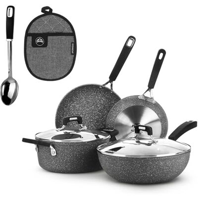 KASANOVA New Petra Dark Topf-Set – Töpfe und Pfannen für Induktion und Backofen bis 180°C, Antihaft-Kochgeschirr mit Griffschutz und Edelstahl-Löffel (8) KASANOVA New Petra Dark Topf-Set – Töpfe und Pfannen für Induktion und Backofen bis 180°C, Antihaft-Kochgeschirr mit Griffschutz und Edelstahl-Löffel (8)