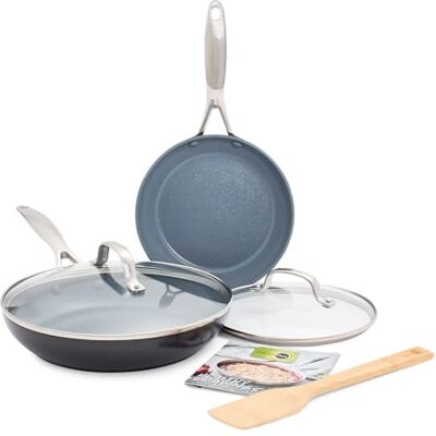 GreenPan Valencia Pro Bratpfannen-Set mit Deckeln, 20 cm und 25 cm, PFAS-freie Keramik-Antihaftbeschichtung, Hartanodisiert, Induktion, Backofengeeignet, Spülmaschinengeeignet, Bambuswender & Kochbuch GreenPan Valencia Pro Bratpfannen-Set mit Deckeln, 20 cm und 25 cm, PFAS-freie Keramik-Antihaftbeschichtung, Hartanodisiert, Induktion, Backofengeeignet, Spülmaschinengeeignet, Bambuswender & Kochbuch