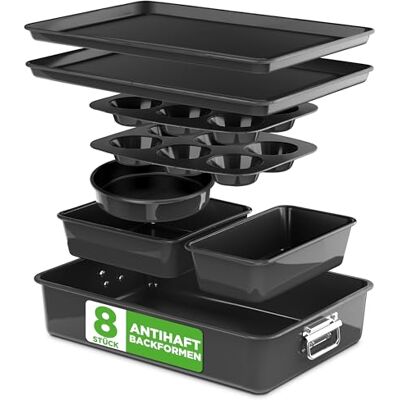 NutriChef Backformen Set 8-teilig – Auflaufform, Brotbackform, Backblech, Muffin Backform, Schwarz, Kuchenform rund & eckig, stapelbar & antihaft, spülmaschinenfest, ofenfest bis 230°C NutriChef Backformen Set 8-teilig – Auflaufform, Brotbackform, Backblech, Muffin Backform, Schwarz, Kuchenform rund & eckig, stapelbar & antihaft, spülmaschinenfest, ofenfest bis 230°C