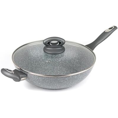 SALTER BW02772G Marblestone 28cm Wokpfanne Antihaftwok mit Deckel, PFOA-frei Wok, Spülmaschinenfest/Induktionfest pfanne, leichte Reinigun, woks & wokpfannen mit Bakelit-Griff, Grau, Aluminium SALTER BW02772G Marblestone 28cm Wokpfanne Antihaftwok mit Deckel, PFOA-frei Wok, Spülmaschinenfest/Induktionfest pfanne, leichte Reinigun, woks & wokpfannen mit Bakelit-Griff, Grau, Aluminium