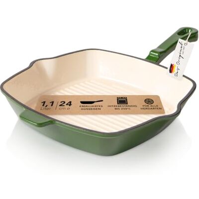 Romertopf Römertopf Gusseisen Grillpfanne eckig 24 cm für Induktion, Tiefgrün Grillstege für Streifen und fettarmes Braten, alle Herdarten inklusive Induktion, ofenfest 250 °C, PFAS-frei Romertopf Römertopf Gusseisen Grillpfanne eckig 24 cm für Induktion, Tiefgrün Grillstege für Streifen und fettarmes Braten, alle Herdarten inklusive Induktion, ofenfest 250 °C, PFAS-frei