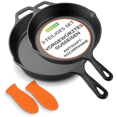 NutriChef Pfannenset- 2-Teilig, Bratpfanne- 32cm+27cm, Pan- Antihaftbeschichtet, Induktionspfanne- mit längere Silikongriffe, Gusseisenpfanne Induktion- mit Hoher Rand, Frying Pan- Für alle Herdarten NutriChef Pfannenset- 2-Teilig, Bratpfanne- 32cm+27cm, Pan- Antihaftbeschichtet, Induktionspfanne- mit längere Silikongriffe, Gusseisenpfanne Induktion- mit Hoher Rand, Frying Pan- Für alle Herdarten