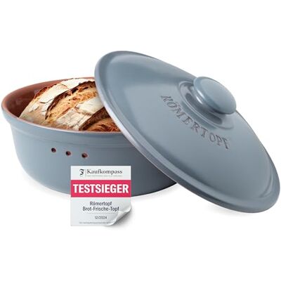 Romertopf Römertopf Brottopf rund 4,5 L Brotkasten Keramik mit Deckel, Blau-Grau Romertopf Römertopf Brottopf rund 4,5 L Brotkasten Keramik mit Deckel, Blau-Grau