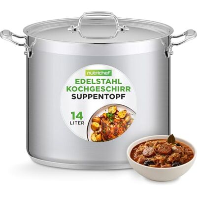 NutriChef Edelstahl Kochtopf 15,1L Induktion – Suppentopf mit Deckel, Profiqualität für Gastronomie & Meal Prep Hitzebeständig bis 260 °C, Spülmaschinenfest, Ideal für Vorratsküche & Events NutriChef Edelstahl Kochtopf 15,1L Induktion – Suppentopf mit Deckel, Profiqualität für Gastronomie & Meal Prep Hitzebeständig bis 260 °C, Spülmaschinenfest, Ideal für Vorratsküche & Events