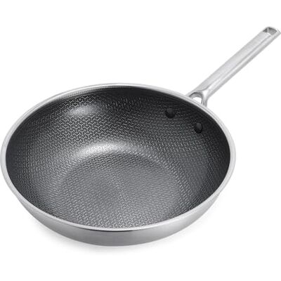 GreenPan Hybrid-Wok aus Edelstahl mit Antihaftbeschichtung, 28 cm, APEX Tri-Ply Thermobond PFAS-freie Keramikpfanne, Induktionsgeeignet, Ofenfest bis 220 °C, Spülmaschinenfest, Silber GreenPan Hybrid-Wok aus Edelstahl mit Antihaftbeschichtung, 28 cm, APEX Tri-Ply Thermobond PFAS-freie Keramikpfanne, Induktionsgeeignet, Ofenfest bis 220 °C, Spülmaschinenfest, Silber