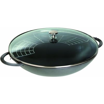 STAUB Gusseisen Wok, Ø 37 cm, Mit Glasdeckel und herausnehmbaren Gittereinsatz, Für alle Herdarten und Induktion, 5,7 L, Graphit-Grau STAUB Gusseisen Wok, Ø 37 cm, Mit Glasdeckel und herausnehmbaren Gittereinsatz, Für alle Herdarten und Induktion, 5,7 L, Graphit-Grau