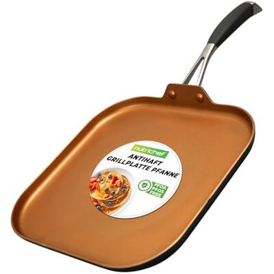 NutriChef Kupfer Bratpfanne Induktion – 28 cm, Antihaft, Viereckig Gesundes Kochen ohne Beschichtungsgifte, Ofenfest bis 232 °C, Spülmaschinenfest, Silikongriff, Für alle Herdarten NutriChef Kupfer Bratpfanne Induktion – 28 cm, Antihaft, Viereckig Gesundes Kochen ohne Beschichtungsgifte, Ofenfest bis 232 °C, Spülmaschinenfest, Silikongriff, Für alle Herdarten