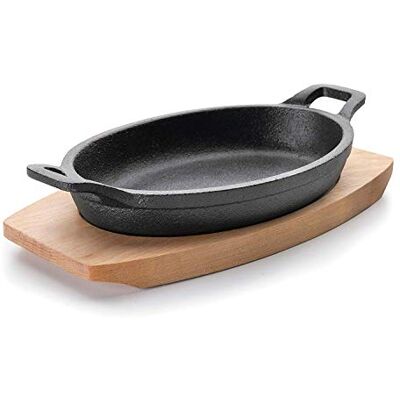 LACOR 25882 Pfanne Oval mit Holzbehaelter Magma, Gusseisen, schwarz, 23 x 12 x 6 cm LACOR 25882 Pfanne Oval mit Holzbehaelter Magma, Gusseisen, schwarz, 23 x 12 x 6 cm