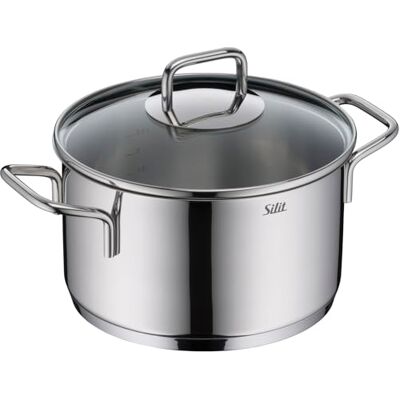 Silit Extra Cook, Kochtopf 20 cm mit Glasdeckel, Innenskalierung, breiter Schüttrand, hochwertiger spülmaschinenfester Crominox-Edelstahl, Bratentopf groß, optimale Wärmeverteilung, Induktion Silit Extra Cook, Kochtopf 20 cm mit Glasdeckel, Innenskalierung, breiter Schüttrand, hochwertiger spülmaschinenfester Crominox-Edelstahl, Bratentopf groß, optimale Wärmeverteilung, Induktion