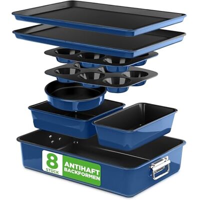 NutriChef Backformen Set 8-teilig – Auflaufform, Brotbackform, Backblech, Muffin Backform, Blau, Kuchenform rund & eckig, stapelbar & antihaft, spülmaschinenfest, ofenfest bis 230°C NutriChef Backformen Set 8-teilig – Auflaufform, Brotbackform, Backblech, Muffin Backform, Blau, Kuchenform rund & eckig, stapelbar & antihaft, spülmaschinenfest, ofenfest bis 230°C