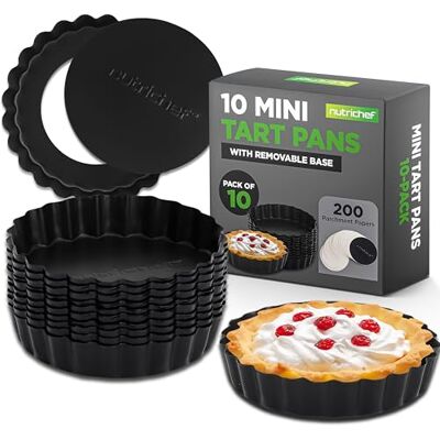 NutriChef Tarteform Set – 10 Mini Tartelette Förmchen Ø10 cm mit Hebeboden aus Carbonstahl Antihaft Backform Rund, Inkl. 200 Backpapier Rund, Quicheform Spülmaschinen und Ofenfest NutriChef Tarteform Set – 10 Mini Tartelette Förmchen Ø10 cm mit Hebeboden aus Carbonstahl Antihaft Backform Rund, Inkl. 200 Backpapier Rund, Quicheform Spülmaschinen und Ofenfest
