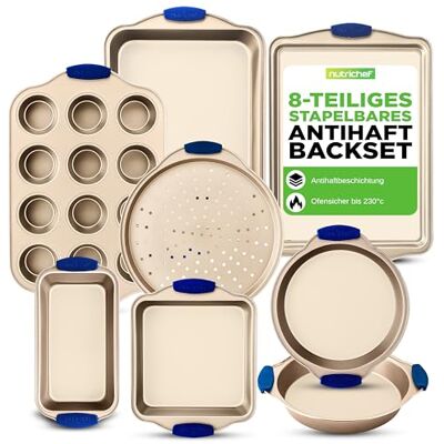 NutriChef Backformen-Set 8-teilig – Backblech, Muffinform & Pizzaform Karbonstahl mit Antihaft Ofenfest bis 230 °C Stapelbar & BPA-frei Für Kuchen, Brot & Muffins NutriChef Backformen-Set 8-teilig – Backblech, Muffinform & Pizzaform Karbonstahl mit Antihaft Ofenfest bis 230 °C Stapelbar & BPA-frei Für Kuchen, Brot & Muffins