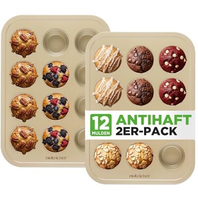 NutriChef Muffinblech 2er- Set, 35x26cm 24er Backform aus Karbonstahl mit Anithaft, Spülmaschinenfest, Ideal für Partys, Kindergeburtstage & Familien, Braun NutriChef Muffinblech 2er- Set, 35x26cm 24er Backform aus Karbonstahl mit Anithaft, Spülmaschinenfest, Ideal für Partys, Kindergeburtstage & Familien, Braun