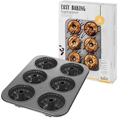 RBV Birkmann Birkmann Easy Baking Gugelhupfblech 6-fach, Karbonstahl Backform antihaftbeschichtet für Mini-Gugelhupf, Muffins und Donuts, kleine Gugelhupfform, Ø 7cm Mulden, 35x27cm Grau RBV Birkmann Birkmann Easy Baking Gugelhupfblech 6-fach, Karbonstahl Backform antihaftbeschichtet für Mini-Gugelhupf, Muffins und Donuts, kleine Gugelhupfform, Ø 7cm Mulden, 35x27cm Grau